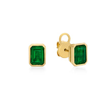 Load image into Gallery viewer, Gold Bezel Emerald Earrings