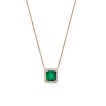 Load image into Gallery viewer, Emerald Cut Emerald Diamond Halo Necklace