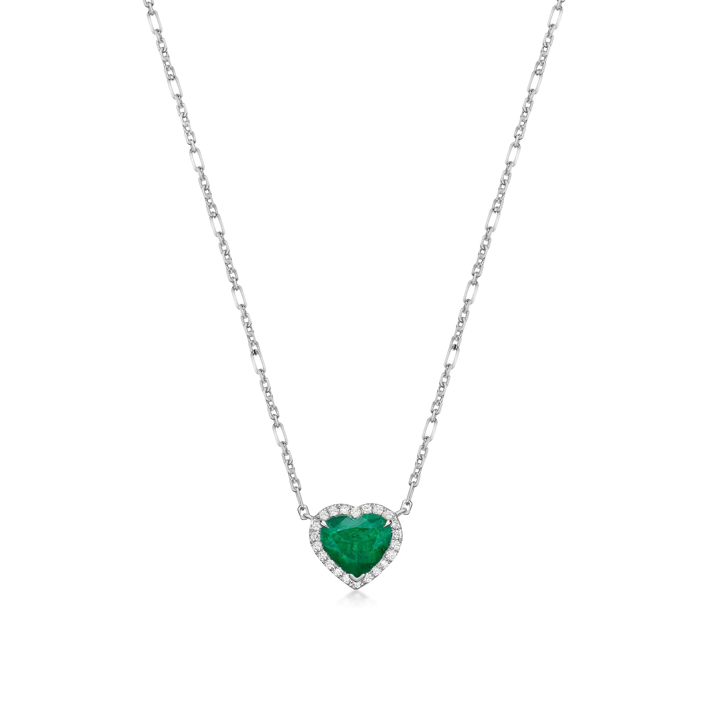 Heart Shape Emerald Diamond Halo Necklace