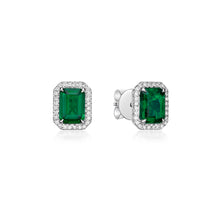 Load image into Gallery viewer, Emerald Diamond Halo Earrings