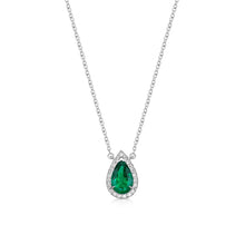 Load image into Gallery viewer, Pear Shape Emerald Diamond Halo Necklace