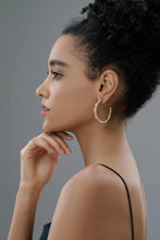 Load image into Gallery viewer, Yellow Gold Petal Diamond Hoop Earrings