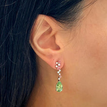 Load image into Gallery viewer, Green Tourmaline Diamond Drop Earrings