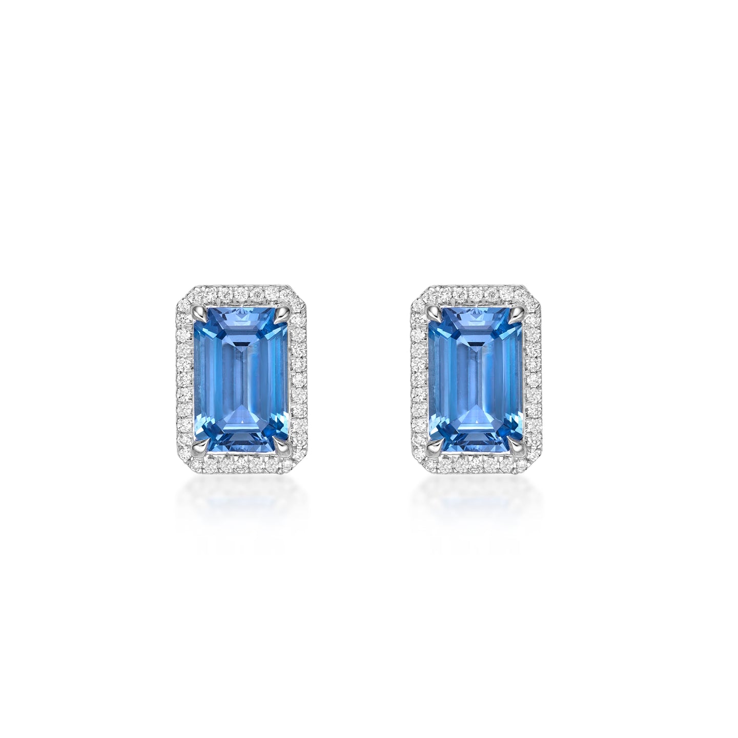 Emerald Cut Aquamarine Diamond Halo Earrings