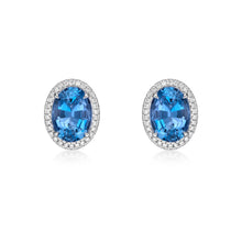Load image into Gallery viewer, Oval Cut Aquamarine Diamond Halo Earrings