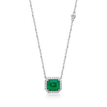 Load image into Gallery viewer, Emerald Colorless Diamond Halo Necklace