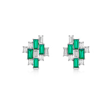 Load image into Gallery viewer, Baugette Emerald Diamond Earrings