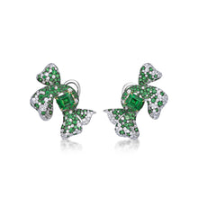 Load image into Gallery viewer, Diamond Tsavorite Bow Earrings