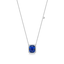 Load image into Gallery viewer, Blue Sapphire Diamond Halo Necklace