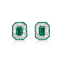 Load image into Gallery viewer, EMERALD DIAMOND HALO EARRINGS
