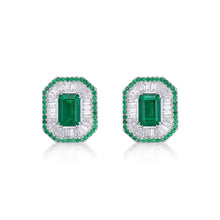 Load image into Gallery viewer, EMERALD DIAMOND HALO EARRINGS