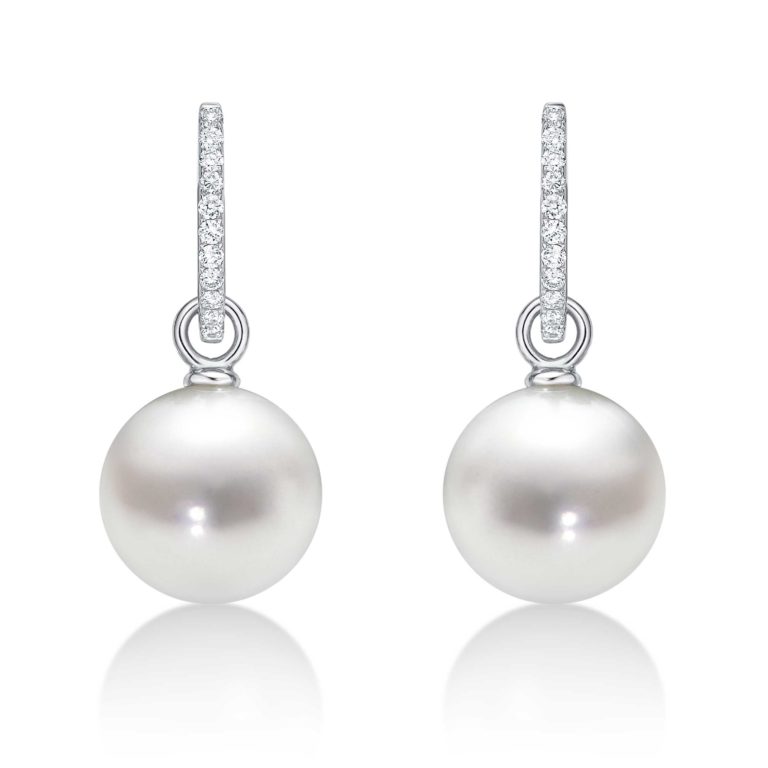 Diamond Hoop Pearl Earrings