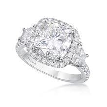 Load image into Gallery viewer, Cushion Halo with Trapezoid Diamond Ring

