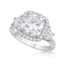 Load image into Gallery viewer, Cushion Halo with Trapezoid Diamond Ring