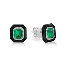 Load image into Gallery viewer, Onyx Emerald Diamond Earrings