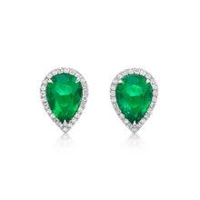Load image into Gallery viewer, Pear Shape Emerald Diamond Earrings