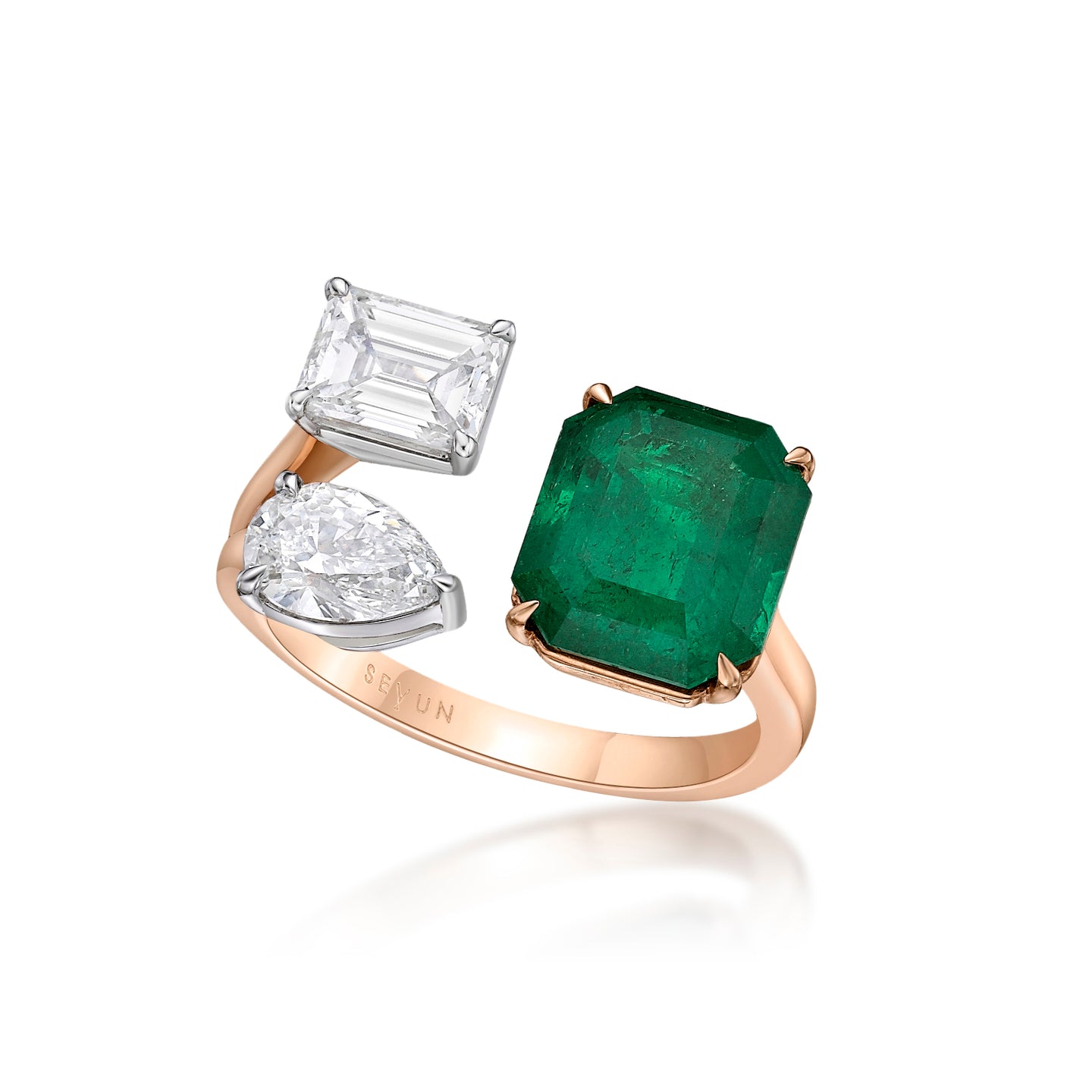 Emerald Diamond Open Ring