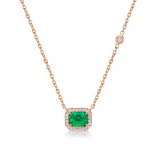 Load image into Gallery viewer, Colombian Emerald Colorless Diamond Halo Necklace