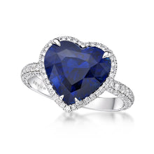 Load image into Gallery viewer, Blue Sapphire Diamond Halo Ring