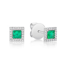 Load image into Gallery viewer, Emerald Diamond Halo Earrings
