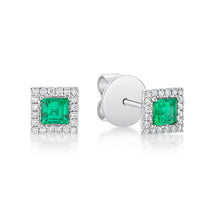Load image into Gallery viewer, Emerald Diamond Halo Earrings