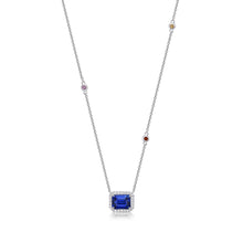 Load image into Gallery viewer, Blue Sapphire Diamond Halo Necklace