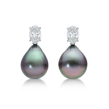 Load image into Gallery viewer, Tahitian Drop Pearls Diamond Earrings