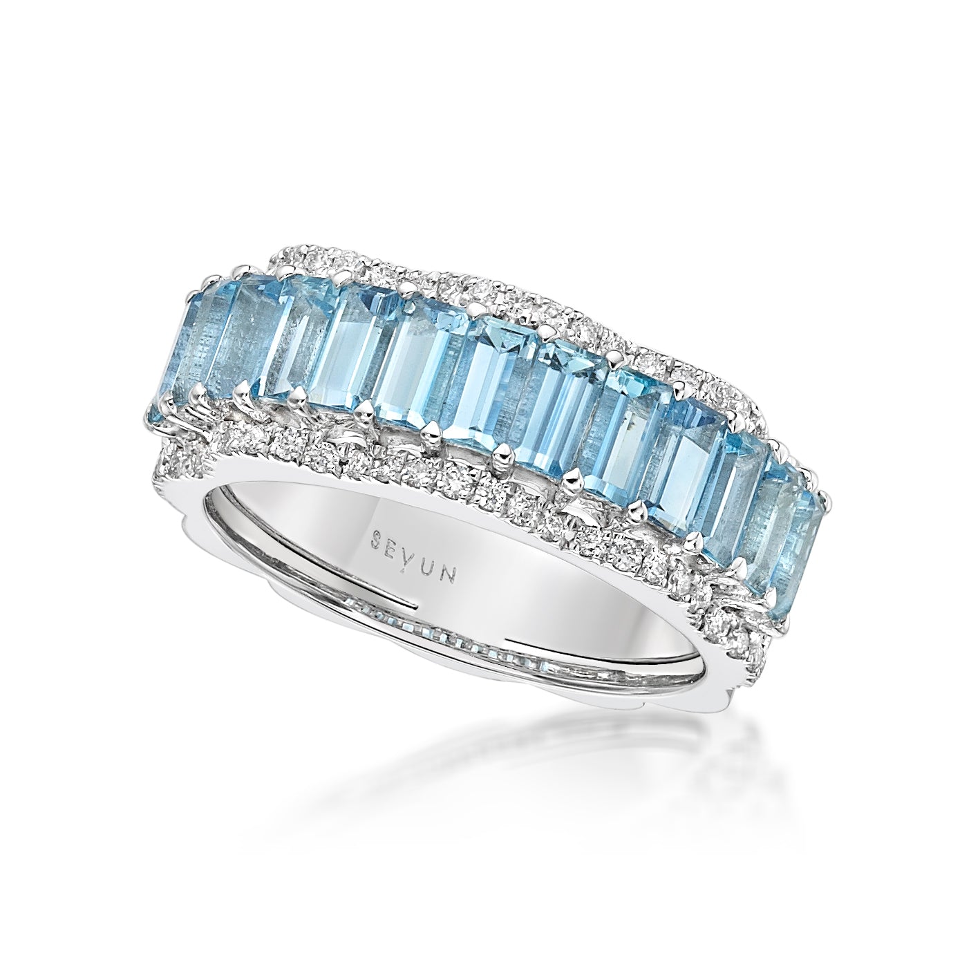 Aquamarine Diamond Petal Ring