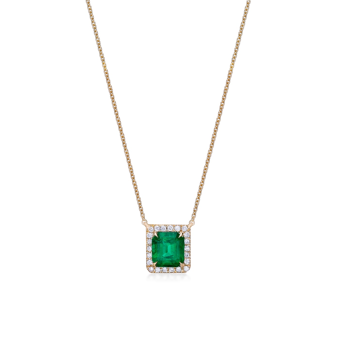 Emerald Cut Emerald Diamond Halo Necklace