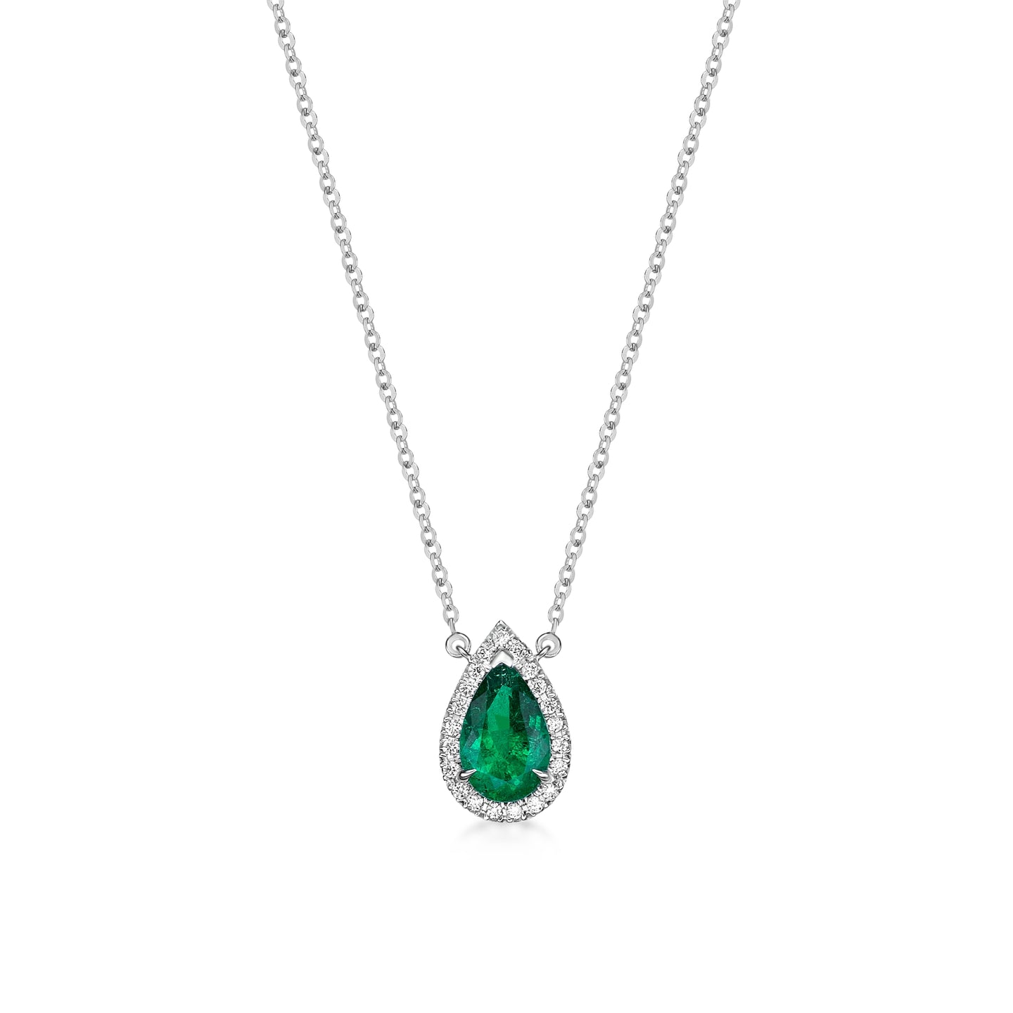 Pear Shape Emerald Diamond Halo Necklace