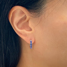 将图像加载到图库查看器中，Blue Sapphire Hoop Earrings
