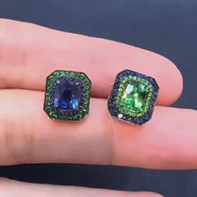 Load and play video in Gallery viewer, Sapphire and Tsavorite Studs
