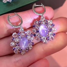 Load and play video in Gallery viewer, Lavender Star Sapphire Diamond Earrings
