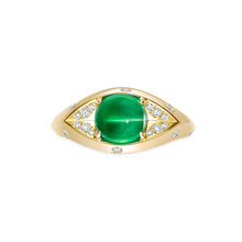 将图像加载到图库查看器中，Aura Eye Colombia Emerald Diamond Yellow Gold Ring

