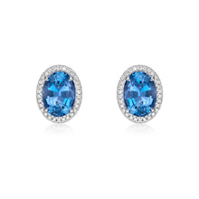 Load image into Gallery viewer, Oval Cut Aquamarine Diamond Halo Earrings
