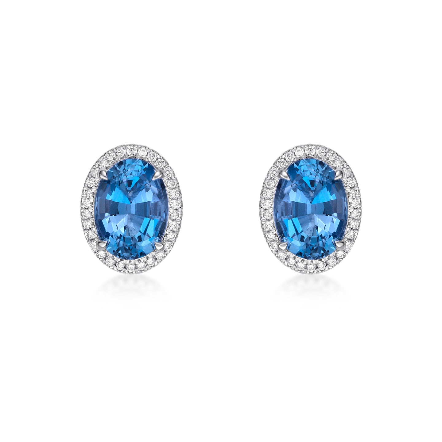 Oval Cut Aquamarine Diamond Halo Earrings