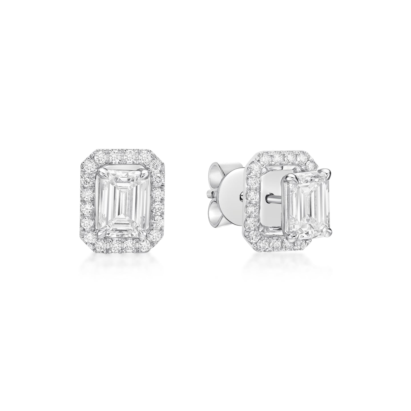 Emerald Cut Diamonds Earrings with Detachable Diamond Halo Jackets