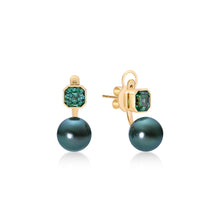 将图像加载到图库查看器中，Tahitian Green Pearl Green Tourmaline Earrings
