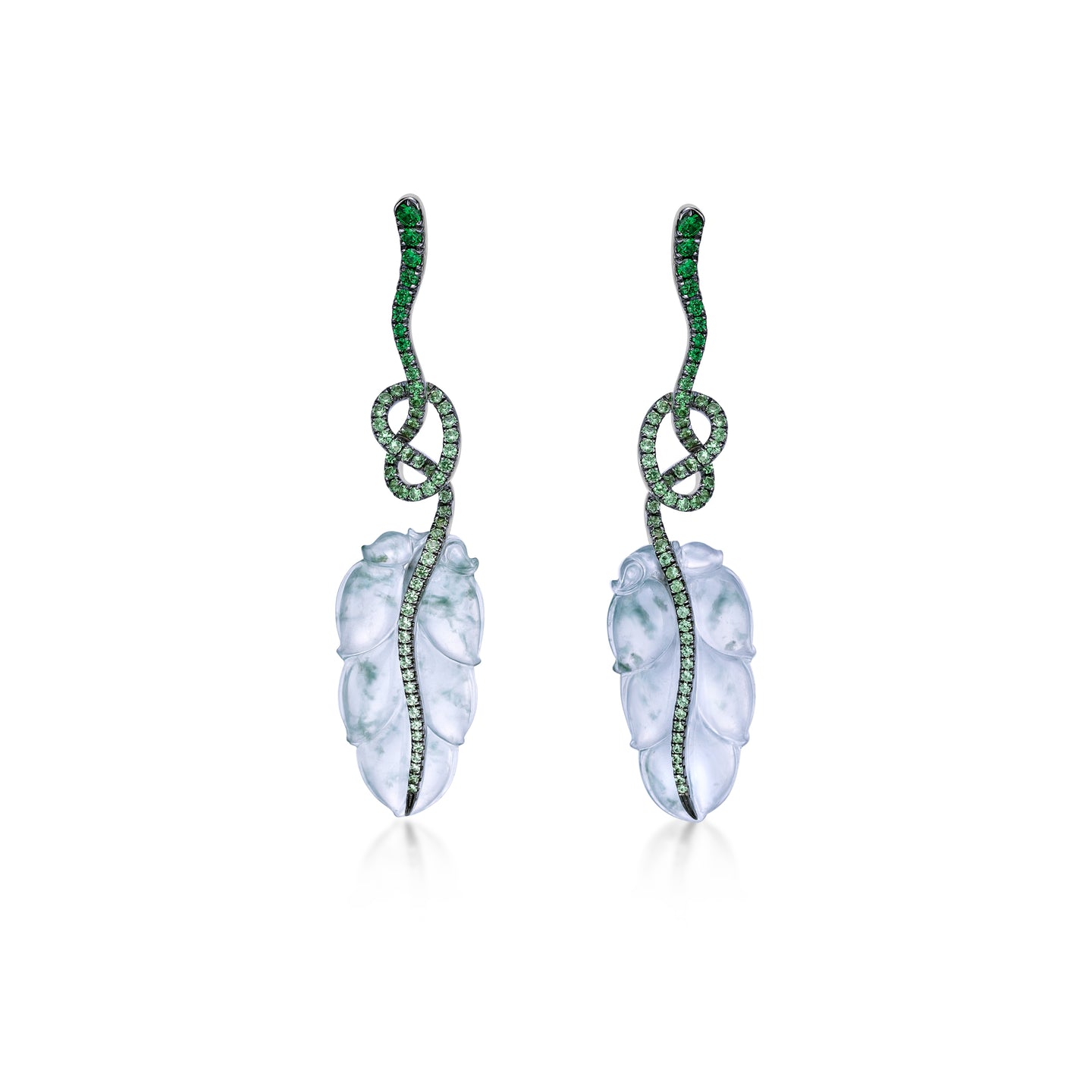Jadeite Leaf Tsavorite Earrings