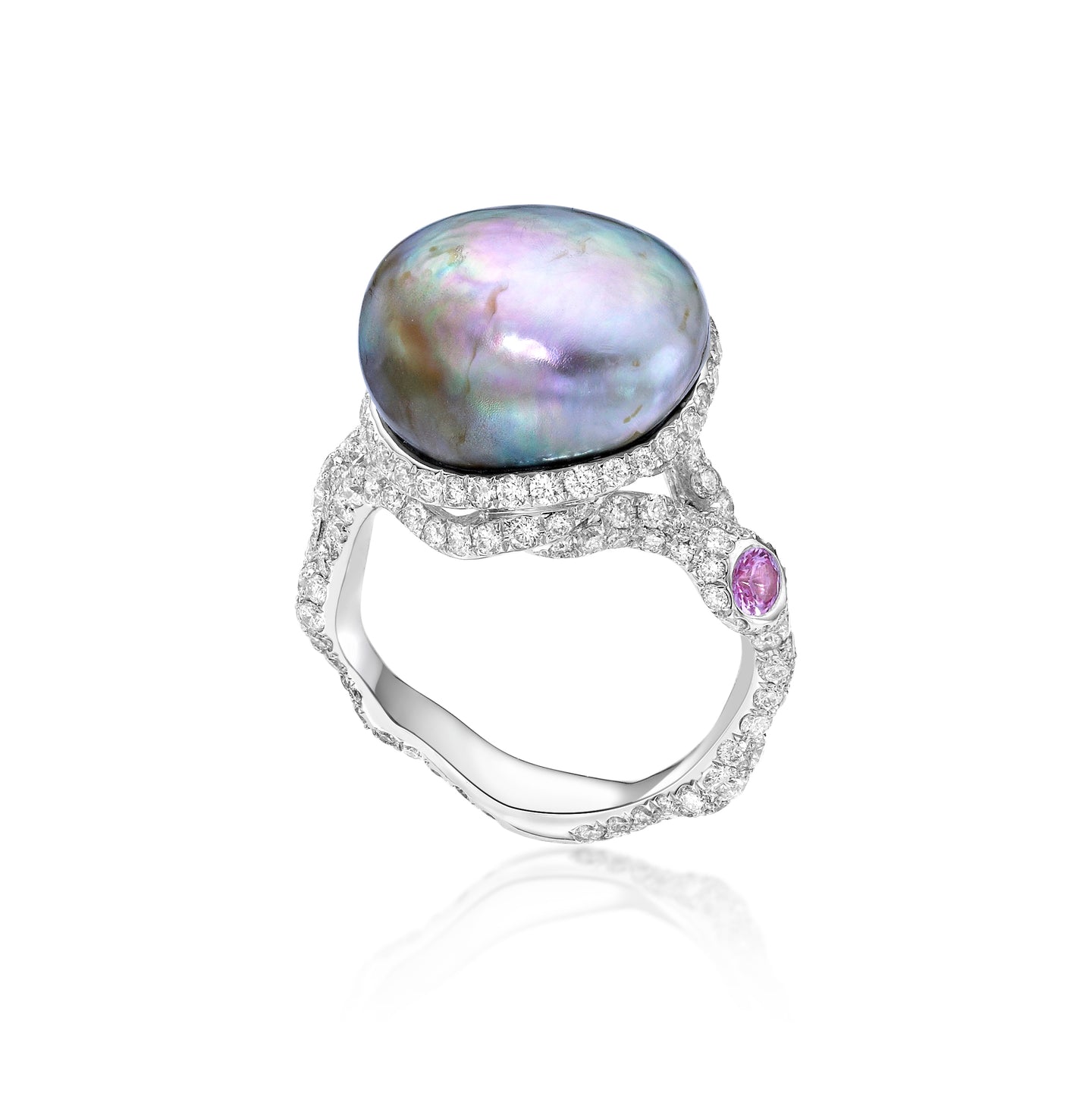 Abalone Natural Pearl Diamond Ring