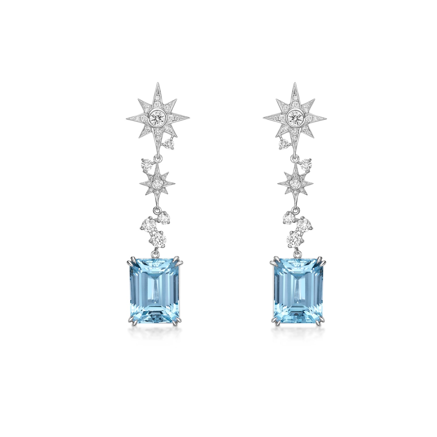 Aquamarine Star Diamond Earrings