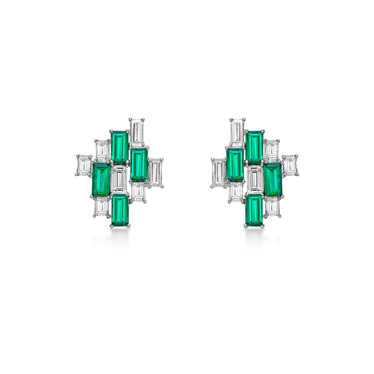 Baugette Emerald Diamond  Earrings