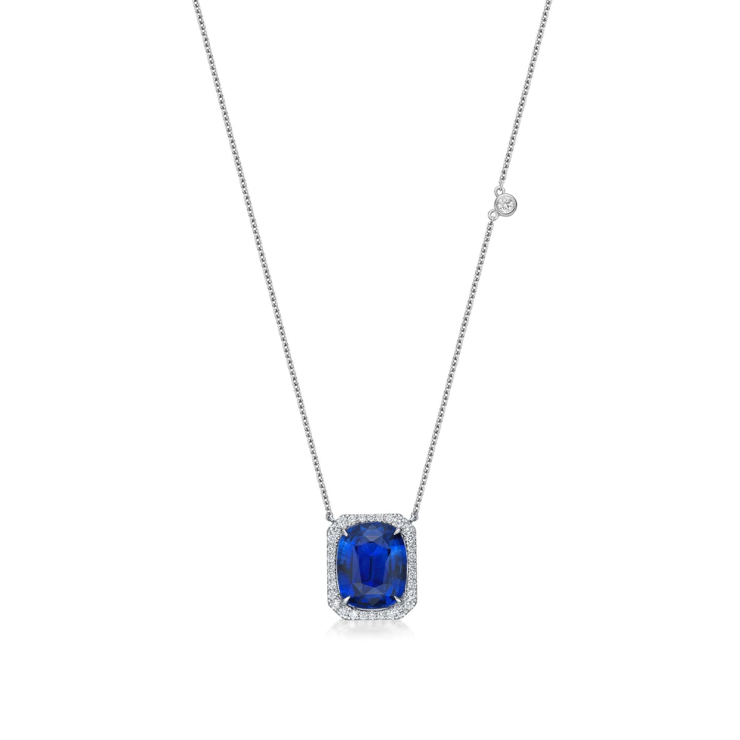 Blue Sapphire Diamond Halo Necklace