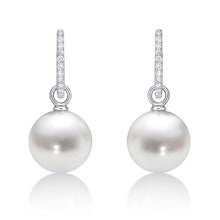 Load image into Gallery viewer, Diamond Hoop Pearl Earrings
