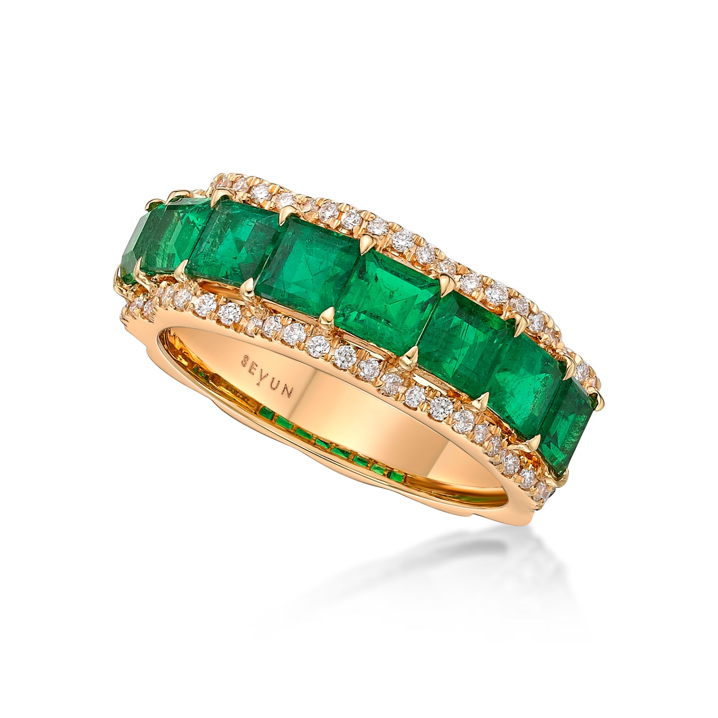 Emerald Diamond Petal Ring