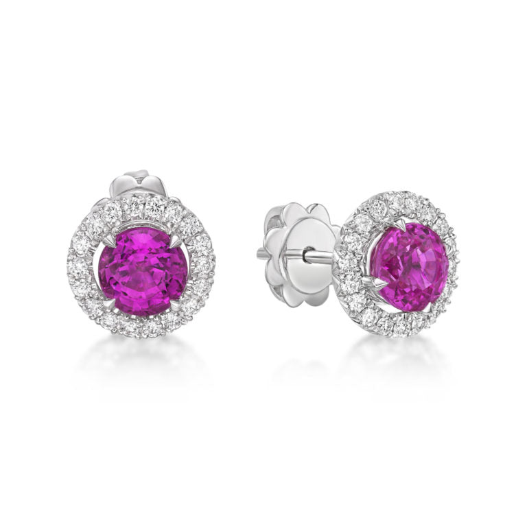 Pink Sapphire Halo Earrings