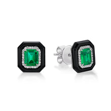 Load image into Gallery viewer, Onyx Emerald Diamond Earrings

