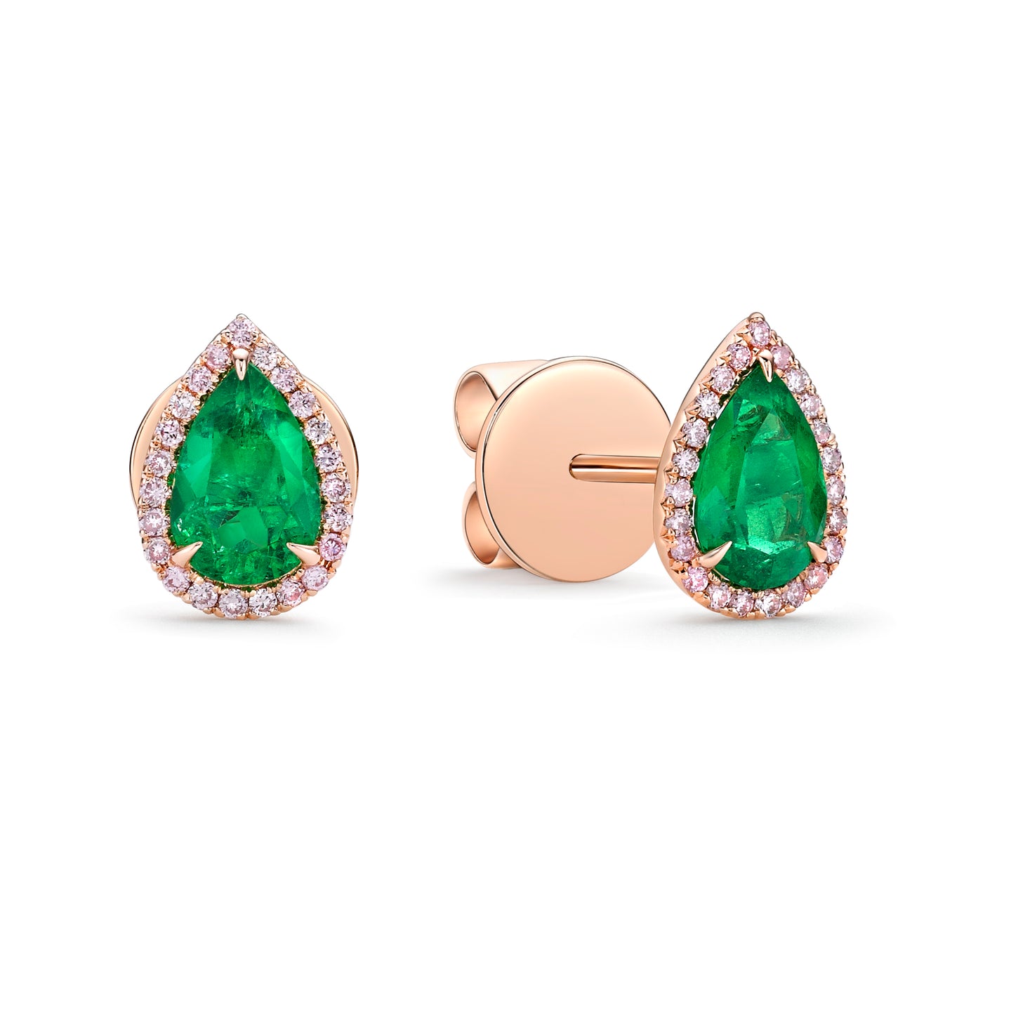 梨形祖母绿粉红色钻石耳环