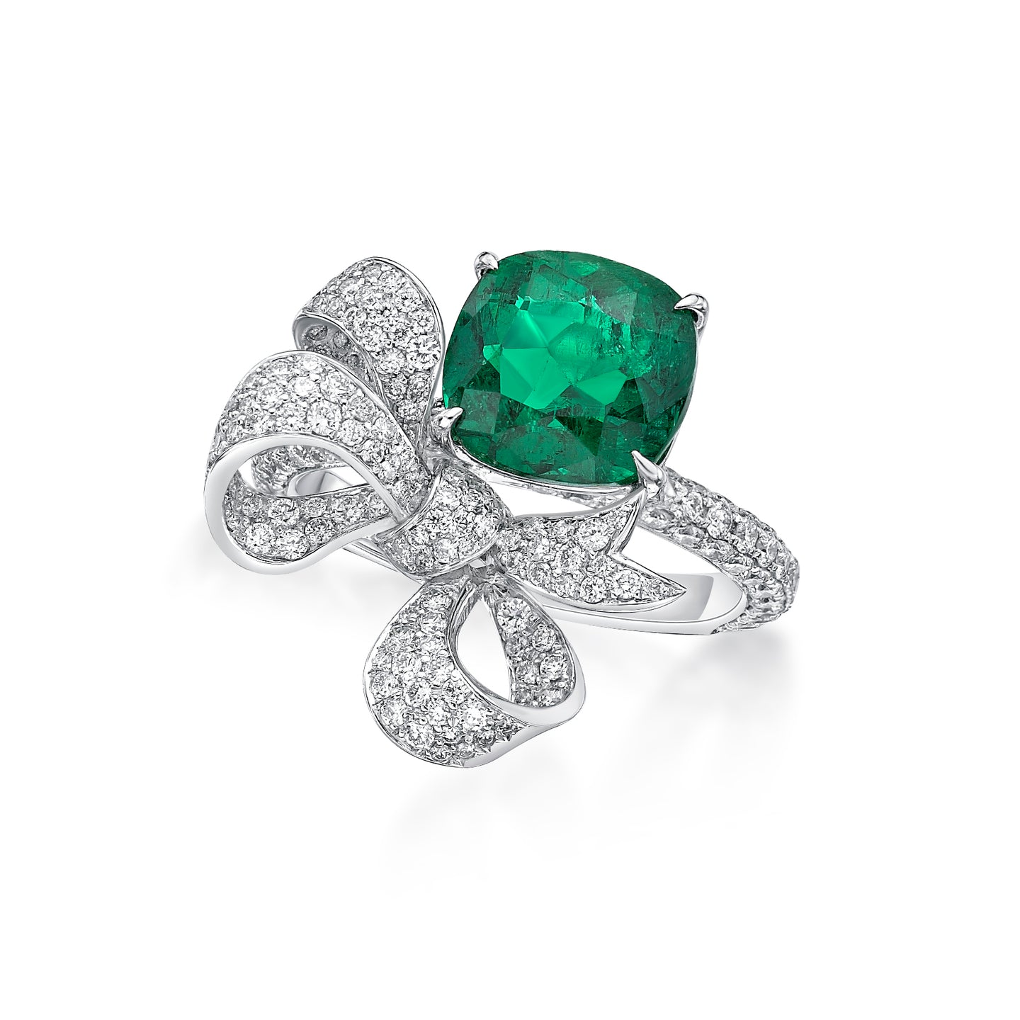 Ribbon Emerald Diamond Ring