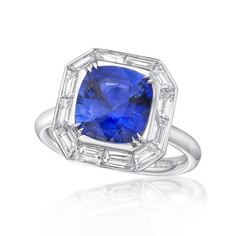 Sapphire Baguette Halo Ring